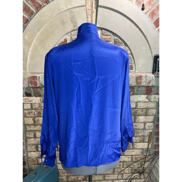 Blouse pleat front blue shoulder pads 1980s - Picture 6 of 9